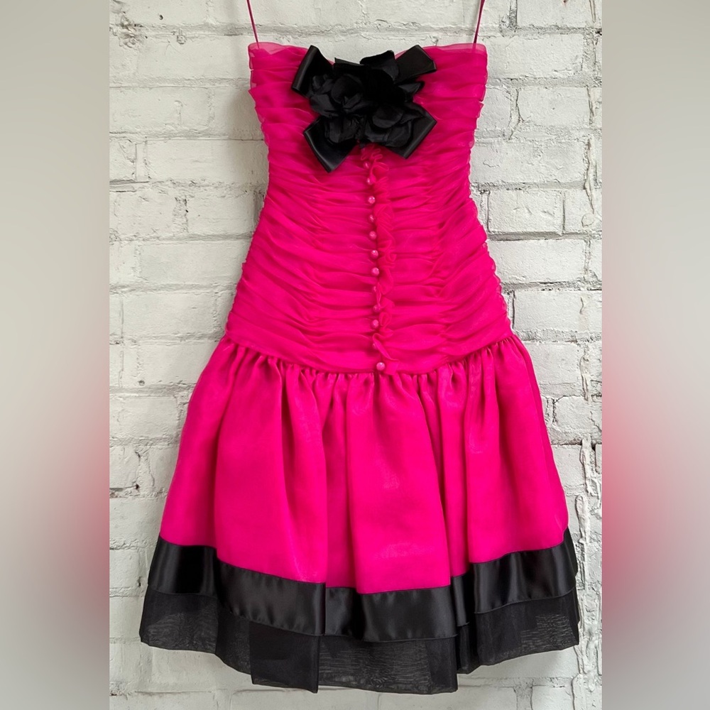 Vintage 80s Strapless Prom Dress - Fuchsia Victor Costa Party Dress
